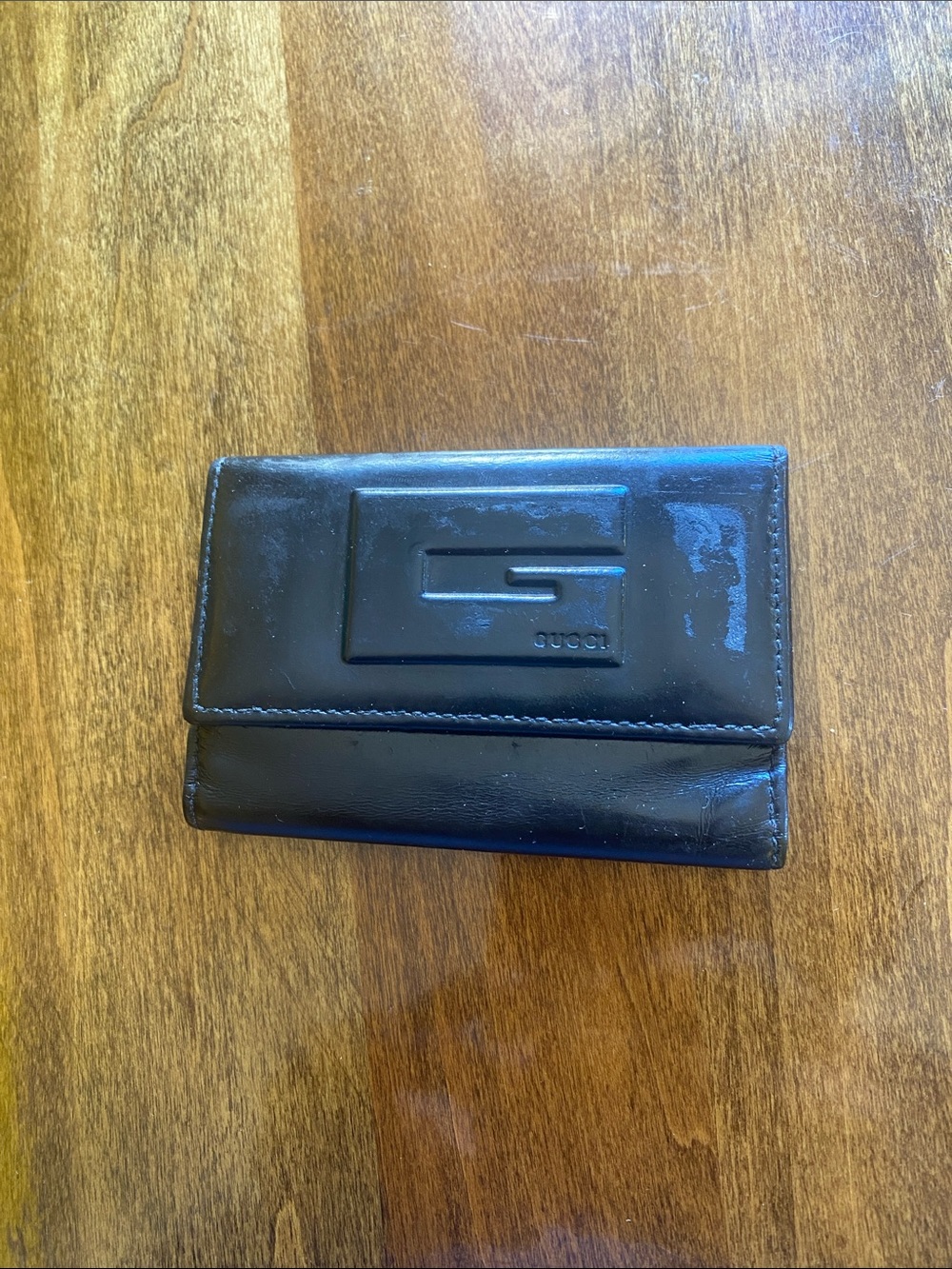 Gucci Black Leather Key Holder Wallet with Gold Hardware